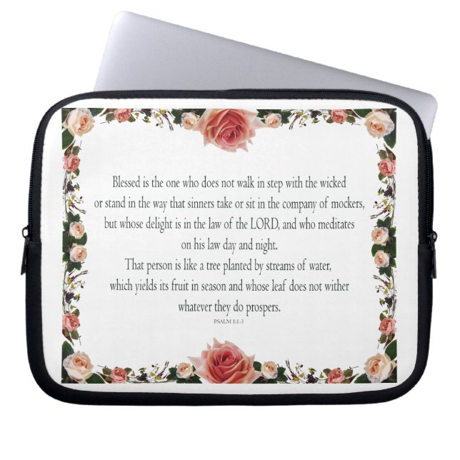 Psalm 1, Flower borders Colorful Laptop Sleeve (Front)