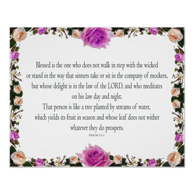 Psalm 1, In the Law of Lord,Purple Flower Border Poster (Front)