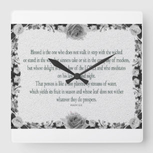 Psalm 1, no walk step wicked, Oil Black&White, Square Wall Clock