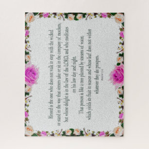 Psalm 1, Oil Painting effect Purple Floral Jigsaw Puzzle