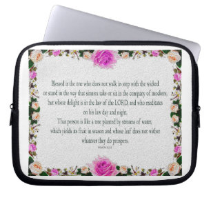 Psalm 1, Oil Painting effect Purple Floral Laptop Sleeve