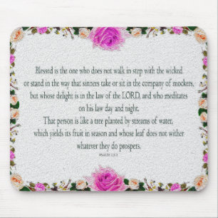 Psalm 1, Oil Painting effect Purple Floral Mouse Pad