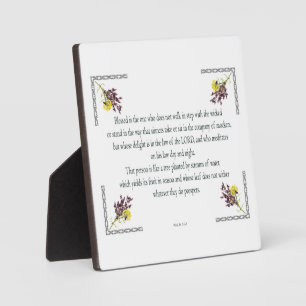 Psalm 1, Pink Yellow Flower Design, Blessed, Plaque