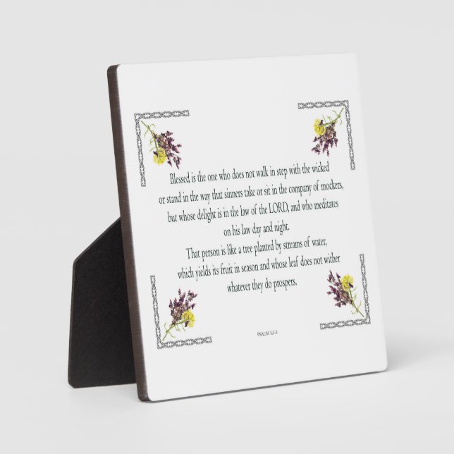 Psalm 1, Pink Yellow Flower Design, Blessed, Plaque (Front)