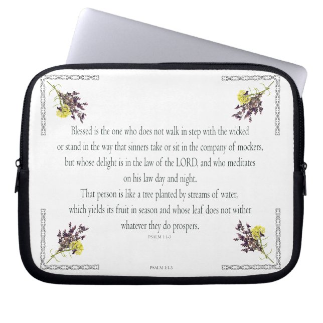 Psalm 1 Scripture Art - Blessed and Righteous Laptop Sleeve (Front)
