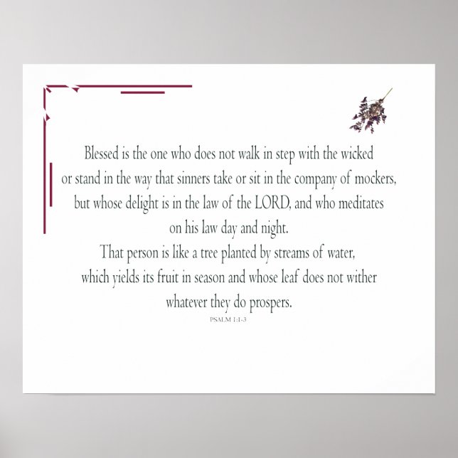 Psalm 1 Scripture Art - Blessed and Righteous Poster (Front)