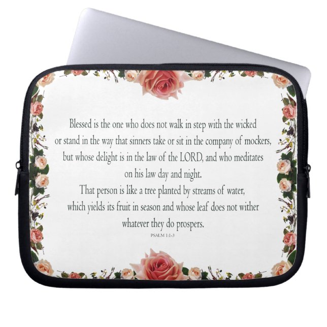 Psalm 1 with Flower Borders Laptop Sleeve (Front)