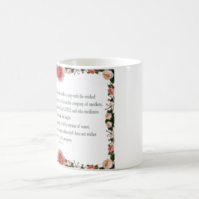 Psalm 1 with Flower Borders Magic Mug (Center)