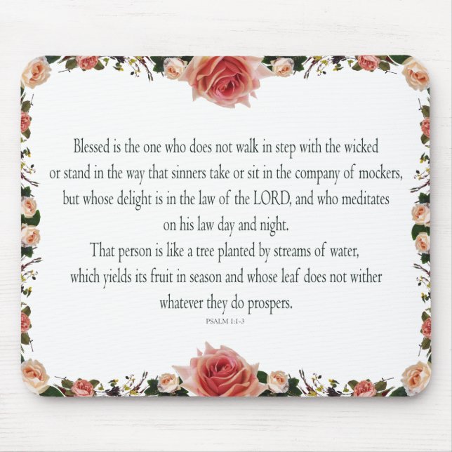 Psalm 1 with Flower Borders Mouse Pad (Front)