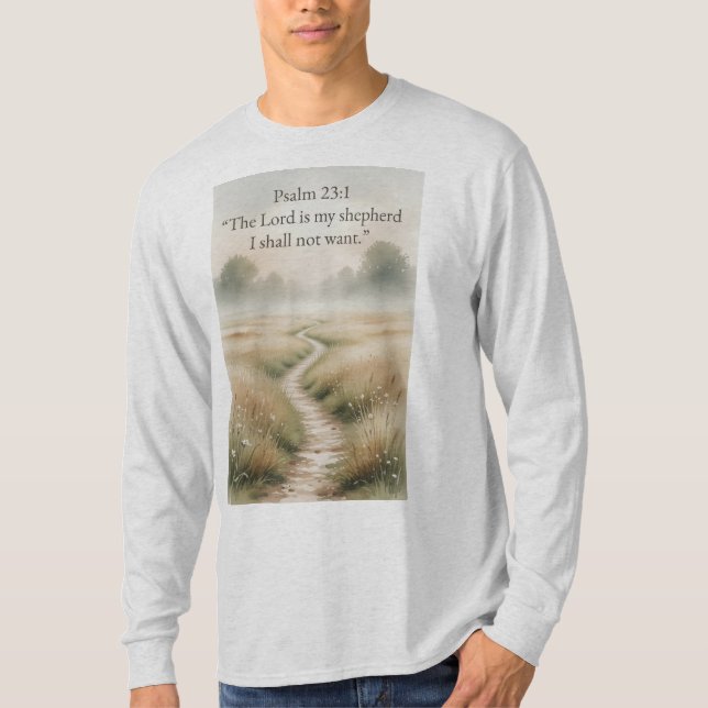 Psalm 23:1 Christian Men's Long Sleeve Tee Shirt (Front)