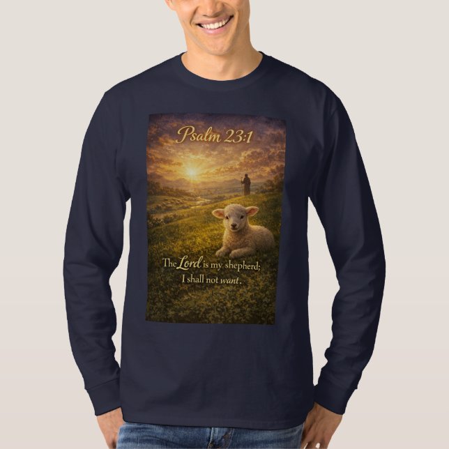Psalm 23:1 Christian Men's Long Sleeve Tee Shirt (Front)