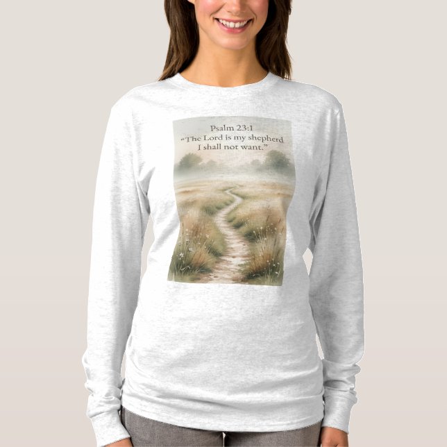 Psalm 23:1 Christian Women's Long Sleeve Tee Shirt (Front)