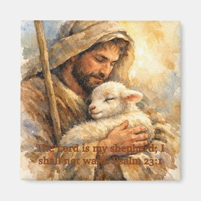 Psalm 23:1 Good Shepherd Square Ornament Magnet (Front)