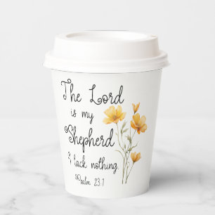 Psalm 23:1 The Lord is my Shepherd Yellow Flower Paper Cups