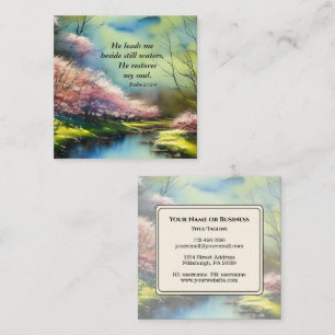 Psalm 23:2-3 He restores my soul Bible Verse Square Business Card