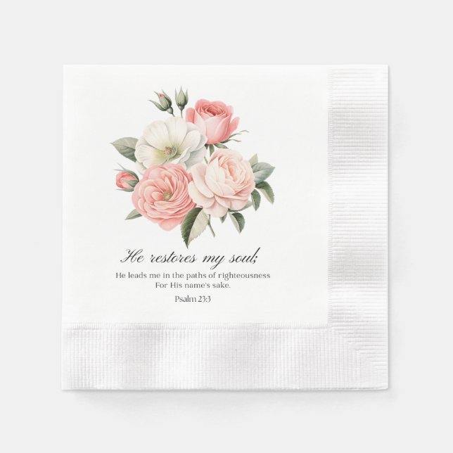 Psalm 23:3 He Restores my Soul Flowers Napkin (Front)