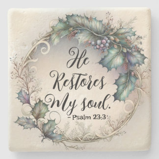Psalm 23:3 stone coaster