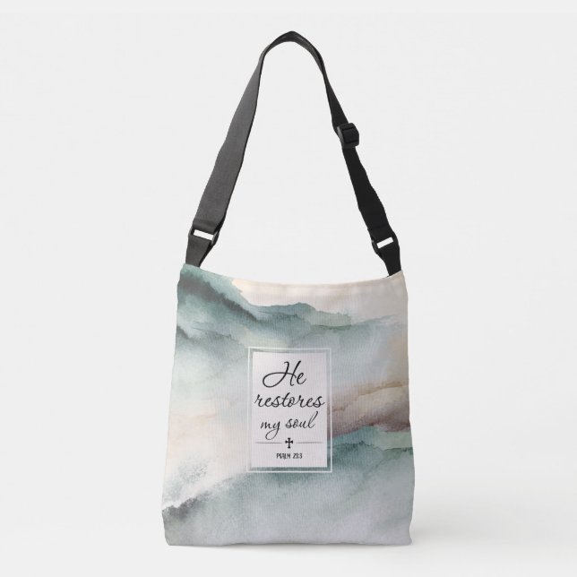 Psalm 23"4 He Restores My Soul Cross Crossbody Bag (Front)