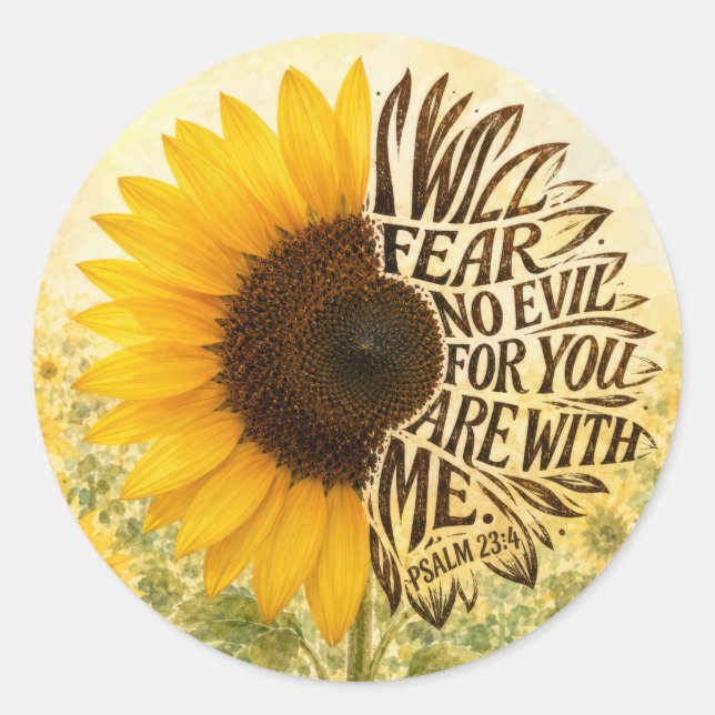 Psalm 23:4 Yellow Sunflower  Classic Round Sticker (Front)