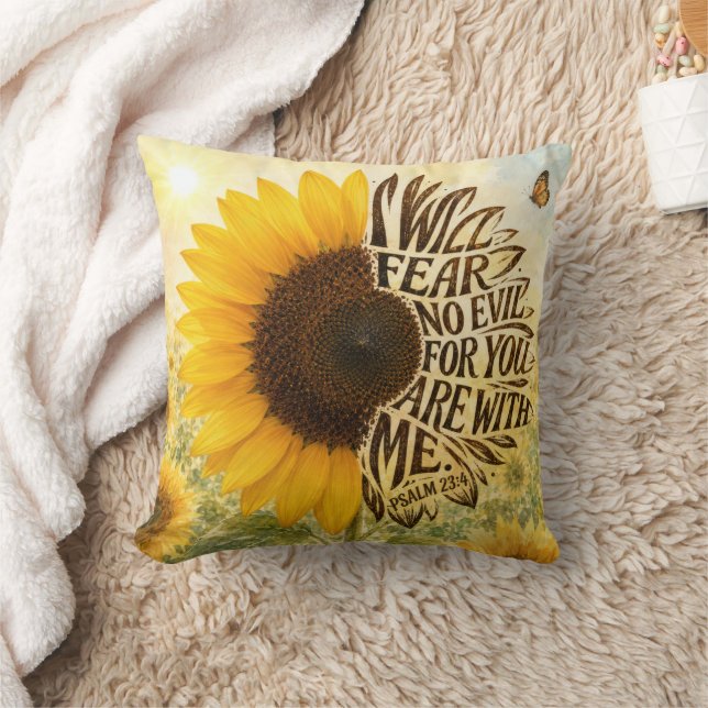 Psalm 23:4 Yellow Sunflower  Cushion (Blanket)