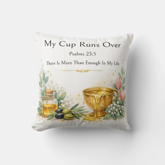 Psalm 23:5 Bible Verse, Inspirational Scripture  Cushion (Front)