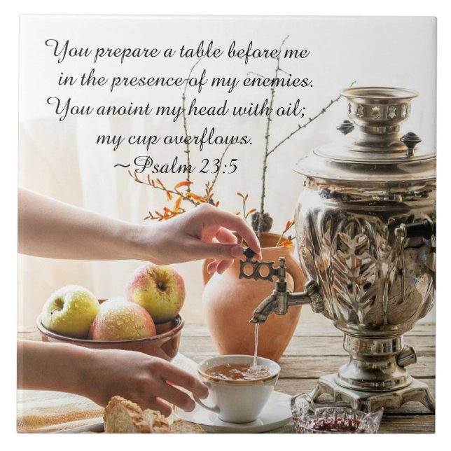 Psalm 23:5 You prepare a table before me, Bible Tile (Front)