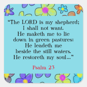 Psalm 23 Bible Prayer Flower Blue Square Sticker