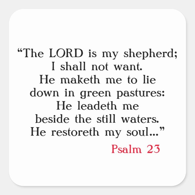 Psalm 23 Bible Scripture Square Sticker (Front)