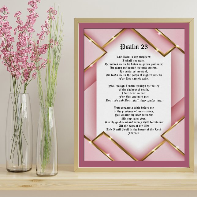 Psalm 23 Bible Scripture Text with Pink and Gold P Poster (Creator Uploaded)