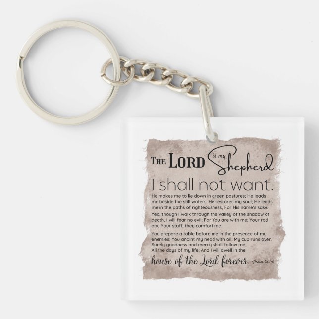 Psalm 23 Bible Scripture Vintage Paper Key Ring (Front)