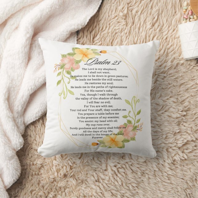 Psalm 23 Bible Scripture Yellow Floral Frame Cushion (Blanket)