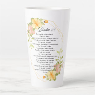Psalm 23 Bible Scripture Yellow Floral Frame Latte Mug