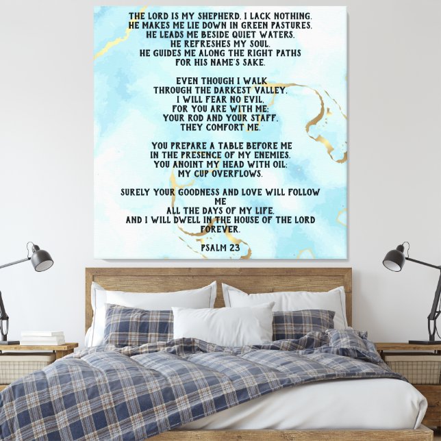 Psalm 23 Celestial Blue Abstract  Canvas Print (Insitu(Bedroom))
