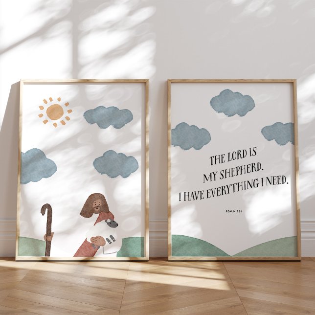Psalm 23 Christian kids nursery wall art set of 2 (Creator Uploaded)