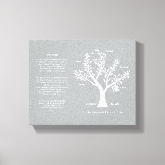 Psalm 23 Family Tree in Warm Grey Canvas Print
