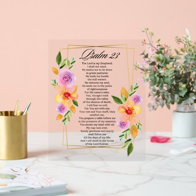 Psalm 23 Floral Geometric Frame Acrylic Sign (Wedding)