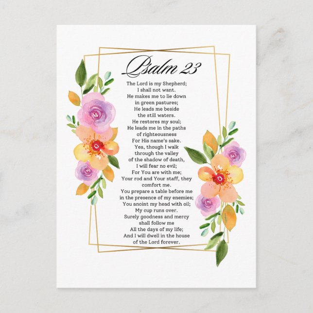 Psalm 23 Floral Geometric Frame Holiday Postcard (Front)