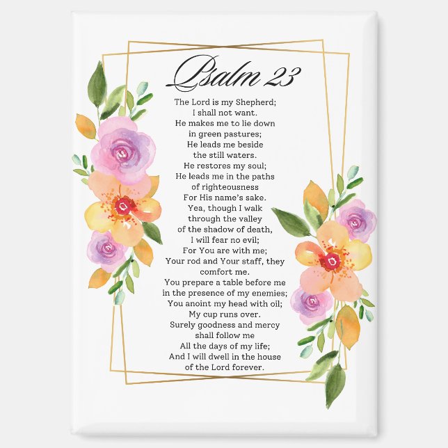 Psalm 23 Floral Geometric Frame Magnet (Front)