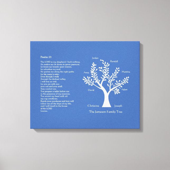 Psalm 23 NIV with Family Tree, Canvas Print (Front)