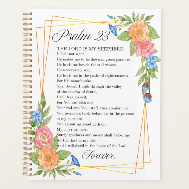 Psalm 23 NKJV Watercolor Botanical Bible Scripture Planner (Front)
