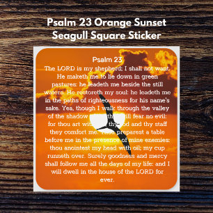 Psalm 23 Orange Sunset Seagull Square Sticker