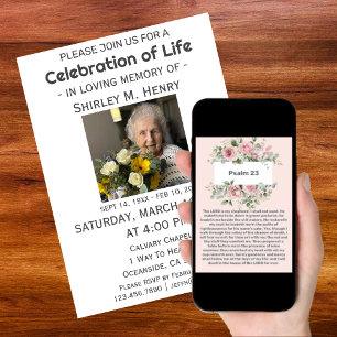 Psalm 23 Pink Peony Celebration Life  Invitation