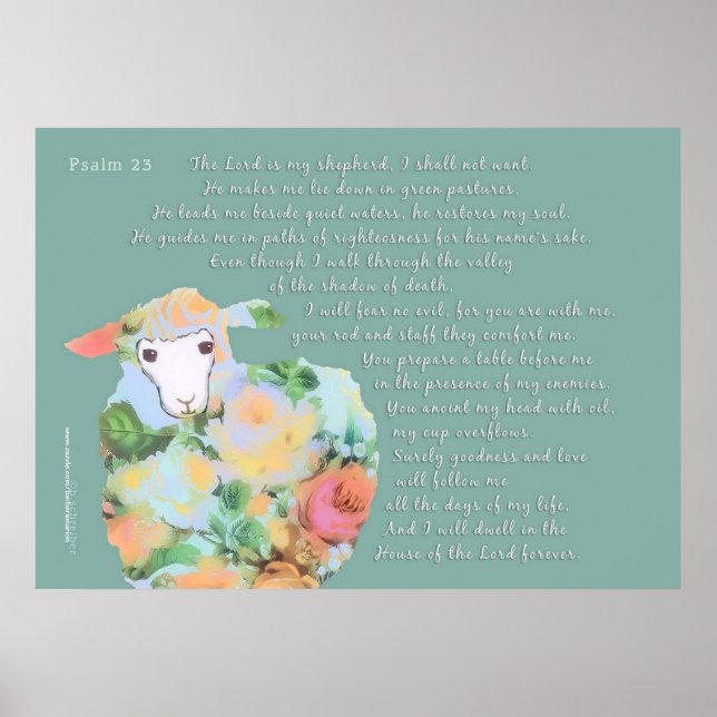 Psalm 23, sheep on green background poster (Front)