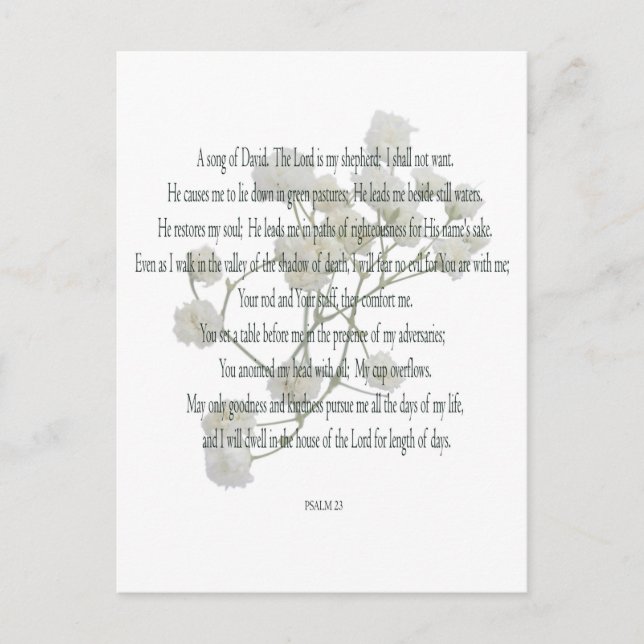 Psalm 23, Song of David, Floral Postcard (Front)