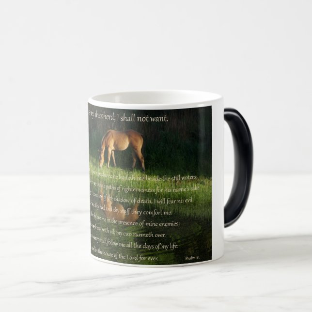 Psalm 23 text with horse beside still waters trave magic mug (Front Right)