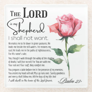 Psalm 23 The Lord is my Shepherd Flower Glass Coaster