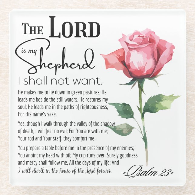 Psalm 23 The Lord is my Shepherd Flower Glass Coaster (Front)