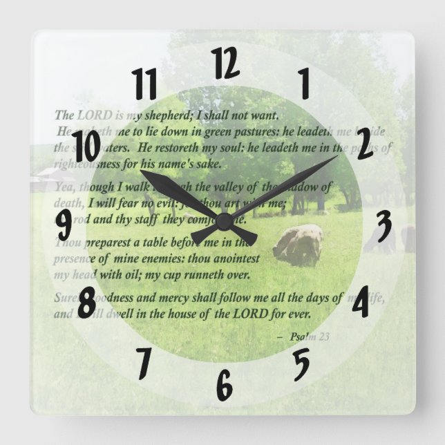 Psalm 23 The Lord Is My Shepherd Square Wall Clock (Front)