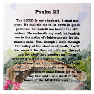 Psalm 23 Watercolor Bridge, pink flowers Tile