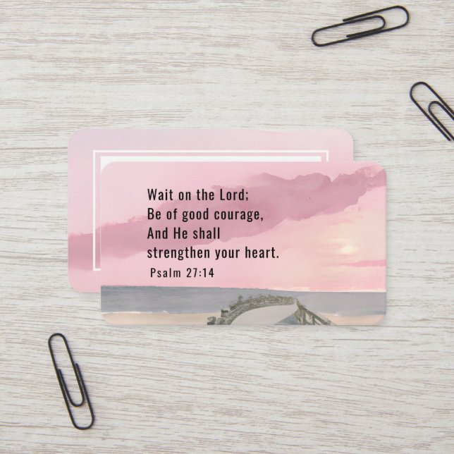 Psalm 27:14 Wait on the Lord Bible Verse Ocean  Business Card (Front/Back In Situ)